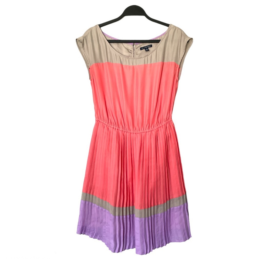 American Eagle Pleated Orange Purple Color Block Dress Size Small